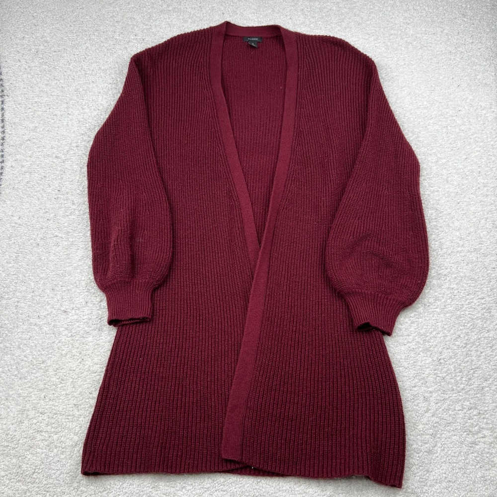 Halogen Womens Burgundy Shaker Rib Balloon Sleeve Open Front Cardigan‎ Medium